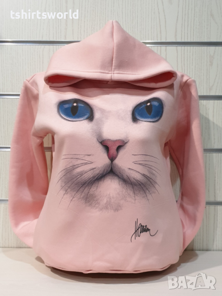 Нов дамски розов суичър с 3D принт Котка със сини очи, снимка 1
