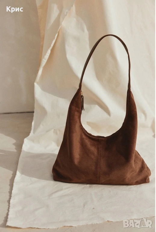 Велурена дамска чанта с една дръжка., снимка 1