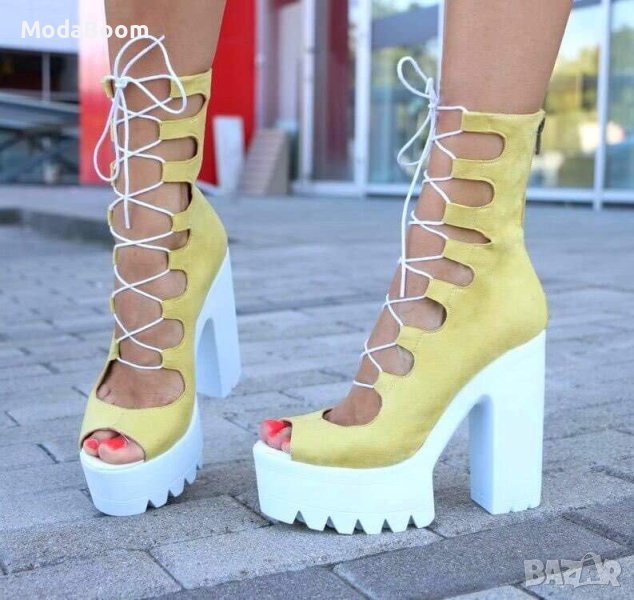 Летни боти на ток - велур , снимка 1