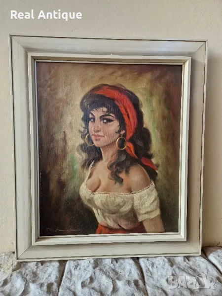 Страхотна антикварна авторска майсторска картина масло върху платно , снимка 1