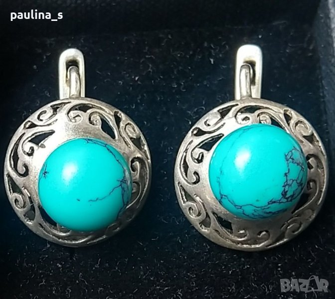 Стари руски обеци с тюркоаз / проба 925 , снимка 1