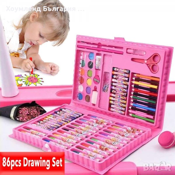 ПРОМО! 86 части детски комплект за рисуване и оцветяване в куфарче, снимка 1