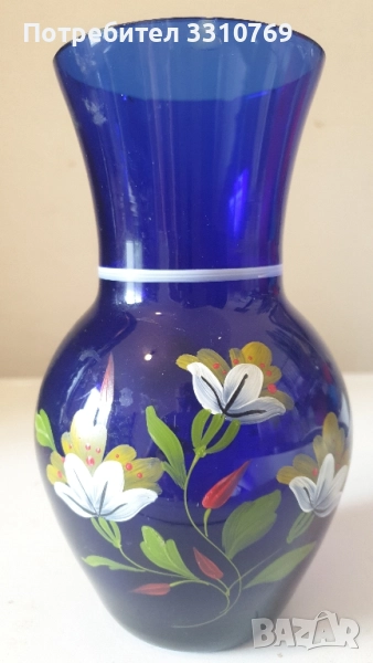 Синя стъклена ваза. , снимка 1