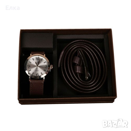 Подаръчен комплект колан и часовник кафяв или черен, снимка 1