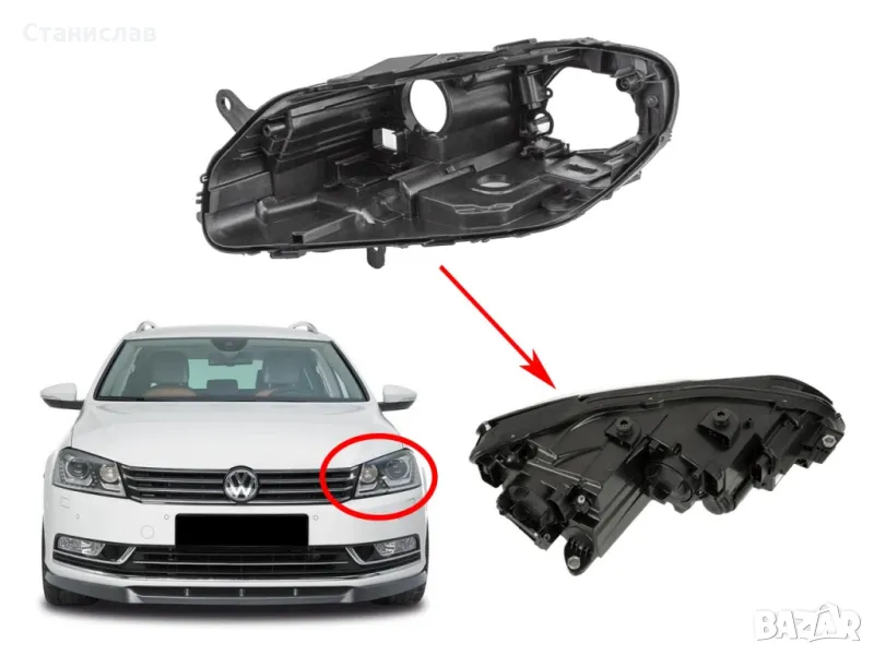 Лява основа (корпус) за фар за VW Passat B7 (2010-2015), снимка 1