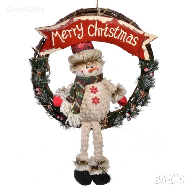 Коледен венец със Снежен човек, 49см Merry Christmas, снимка 1