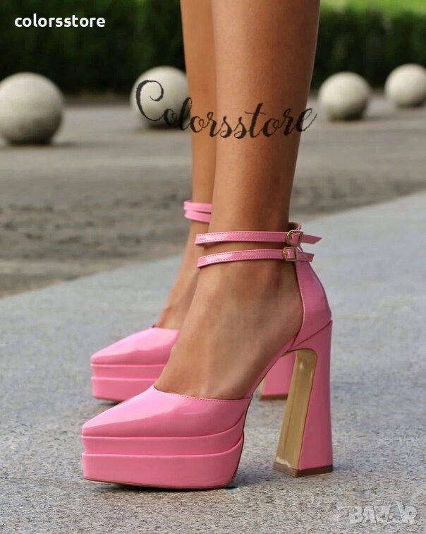 Сандали на ток - розов лак - VTK2(3), снимка 1