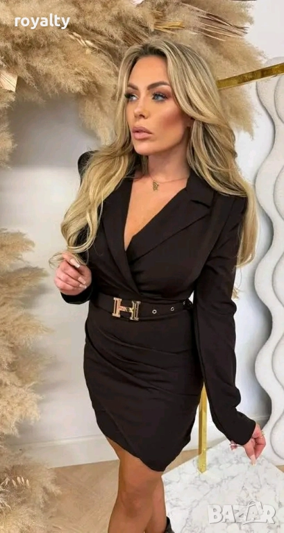 Кафява Дамска Рокля с Колан , снимка 1