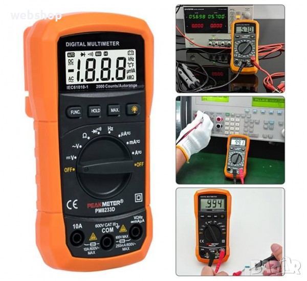 Мултицет Peakmeter, със зумер PK8233D+, VAC, VDC, AAC, ADC, OHM, Hz, F, NCV, снимка 1