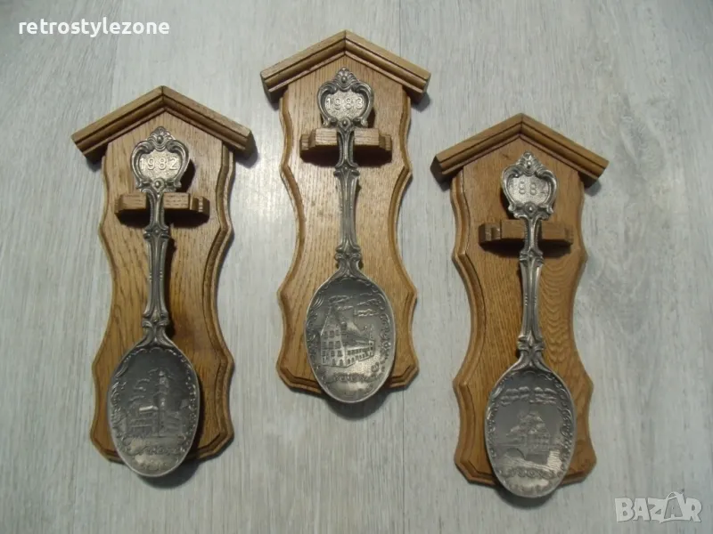 № 7821 три стари метални / калаени лъжици - Frieling Zinn   - серия години - 1982 , 1983 , 1984   - , снимка 1