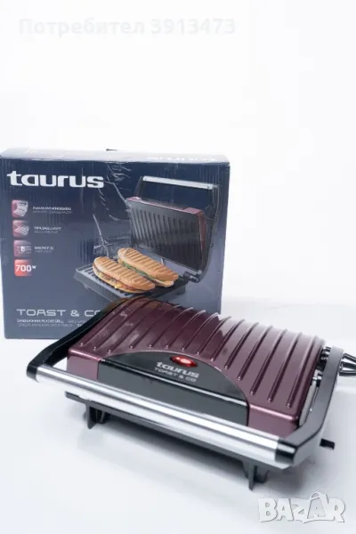 Уред за сандвичи панини Taurus TOAST & CO, 700 W, грил плочи: 23 x 15 см, снимка 1