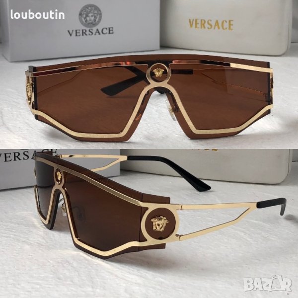 Versace 2023 дамски мъжки слънчеви очила маска черни кафяви прочрачни, снимка 1