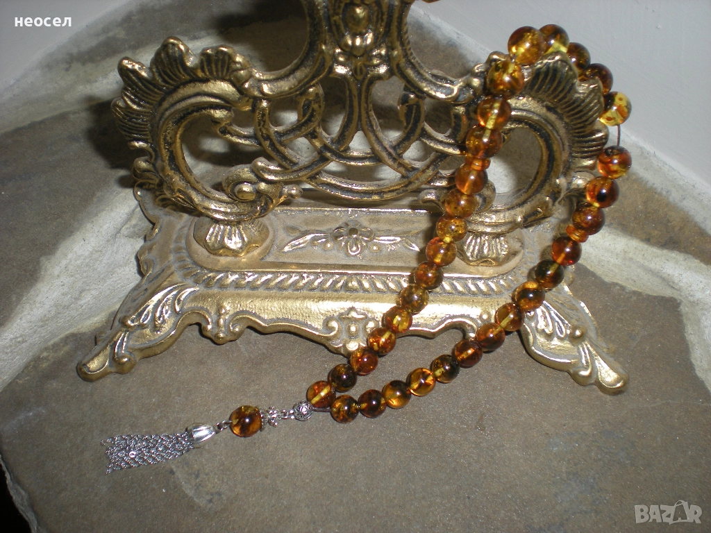 Кехлибарена броеница от натурален непресован балтийски кехлибар цвят коняк 16.11 гр., снимка 1