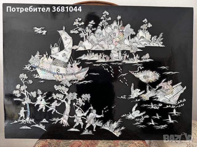 Традиционна виетнамска инкрустация със седеф върху лакирано дърво, снимка 1