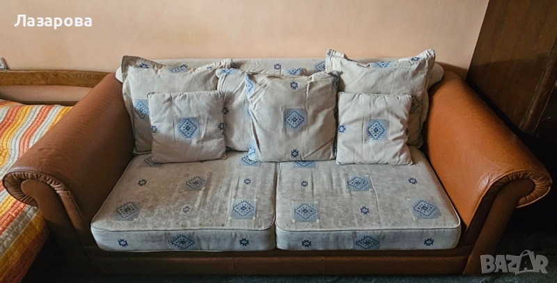 Триместен диван с естествена кожа, снимка 1