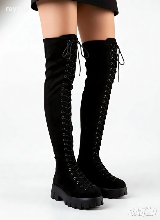 Равни ботуши - черен велур, снимка 1