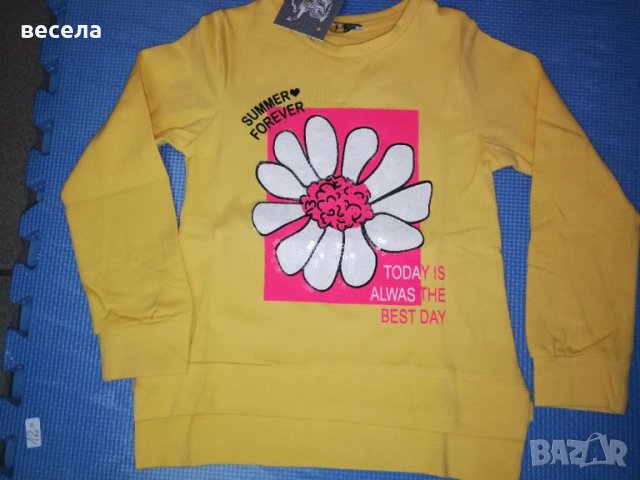Блуза жълта за момиче, с цвете, памучна  3год,4,5,6,7