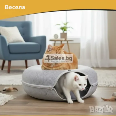 Котешко легло 2 в 1 с тунел 51 см, сиво, снимка 2 - За котки - 56003377