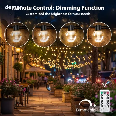 DSLebeen 9 м Водоустойчиви феерични светлини,захранвани с батерии,12 бр G60 LED крушки,дистанционно, снимка 2 - Лед осветление - 49244034