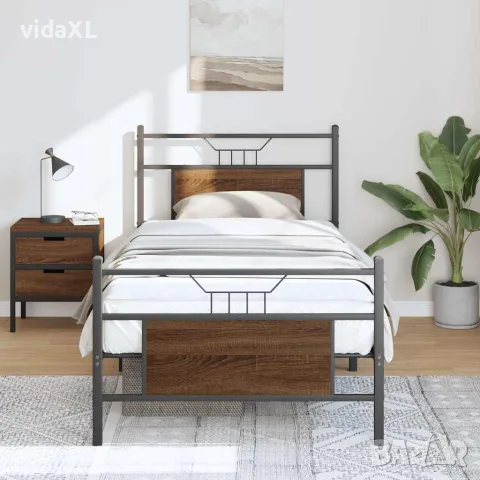 vidaXL Рамка за легло без матрак кафяв дъб 80x200 см инженерно дърво, снимка 4 - Спални и легла - 56147483
