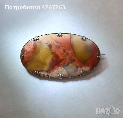 Старинна брошка с естествен камък дендритен ахат, снимка 5 - Други - 49417112