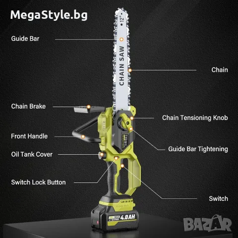 Акумулаторен Верижен Трион 20V DL-CS4011 + 2 Батерии и Зарядно, снимка 8 - Моторни триони/резачки - 55799817