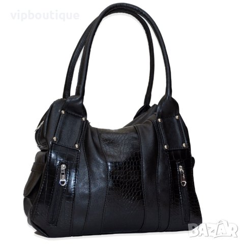 Кожена дамска черна чанта, снимка 1 - Чанти - 40394376