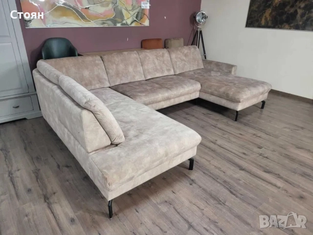 ПРОМОЦИЯ!!! Светло кафяв/бежов П-образен ъглов диван от плат LS701521, снимка 3 - Дивани и мека мебел - 52829466