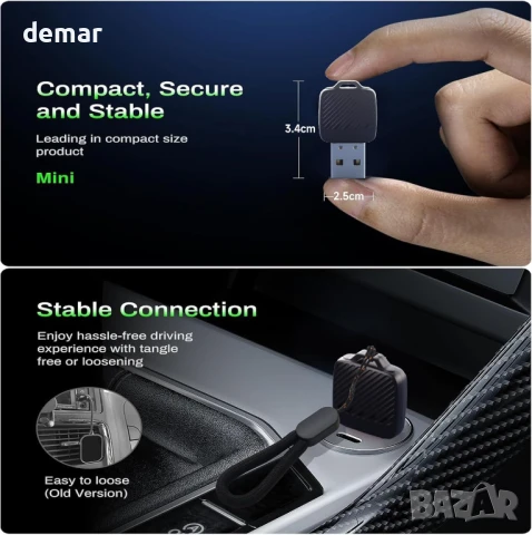 Безжичен CarPlay адаптер Aieloar за iPhone, безжичен Carplay адаптер с бърза връзка, снимка 6 - Аксесоари и консумативи - 51243622