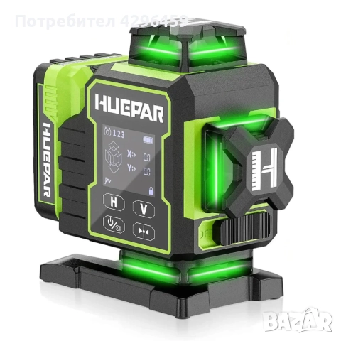 Лазерен нивелир Huepar W04CG, 20 м, 16 зелени линии 4D, снимка 2 - Измервателни инструменти - 52160020