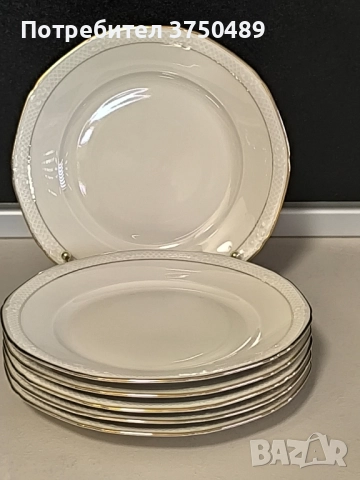 Чинии от фин порцелан и златни кантове -6броя, снимка 2 - Чинии - 52517194