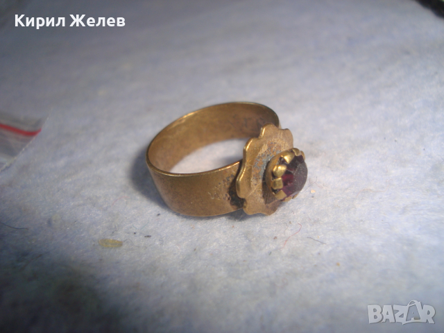 КРАЛСТВО ЮГОСЛАВИЯ МЕСИНГОВ ПРЪСТЕН от ДИНАР с КАМЪК ГРАНАТ РЪЧНА СТАРИННА МАЙСТОРСКА РАБОТА 19637, снимка 3 - Антикварни и старинни предмети - 36378121
