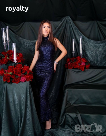 Пайетена Рокля в Тъмно Син Цвят