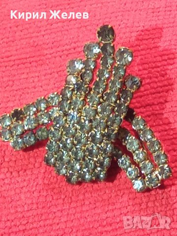 СТАРА ПОЗЛАТЕНА РЕТРО АРТ КРИСТАЛНА БРОНЗОВА БРОШКА с БОХЕМСКИ КРИСТАЛИ МАЙСТОРСКА ИЗРАБОТКА 14497, снимка 11 - Антикварни и старинни предмети - 37320244