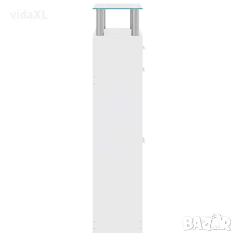 vidaXL Шкаф за обувки с чекмедже и горен стъклен плот, дърво, бял, снимка 5 - Шкафове - 56146355