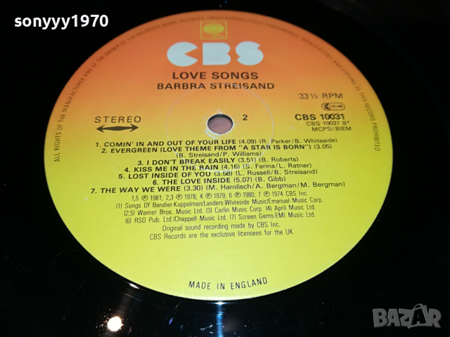 ПОРЪЧАНА-BARBRA STREISAND-LOVE SONGS-MADE IN ENGLAND 0604222052, снимка 18 - Грамофонни плочи - 36369600
