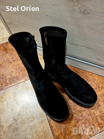 Черни велурени обувки, снимка 2 - Дамски боти - 53668938