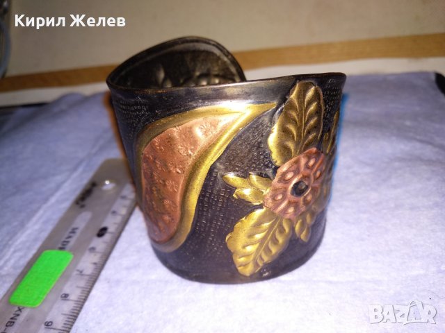 ПРЕКРАСНА РЪЧНО КОВАНА ЛАКИРАНА МЕДНА РЕТРО АРТ ГРИВНА с КРАСИВА ФЛОРАЛНА ОРНАМЕНТИКА 15874, снимка 2 - Гривни - 41202147