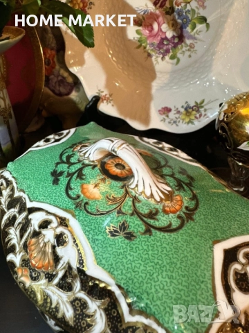 Circa 1908 “ Императорската кутия” невероятно красив и грандиозен съд , в зелено и злато, снимка 9 - Антикварни и старинни предмети - 52703092