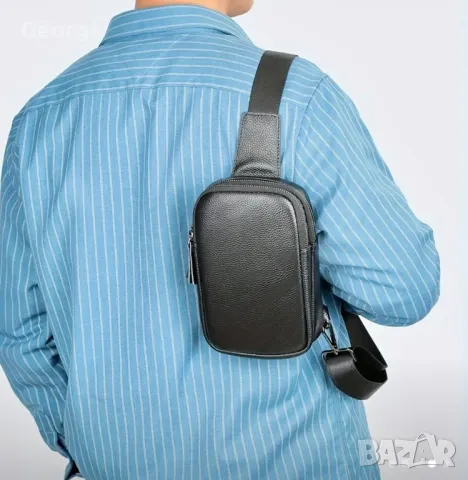 Компактна и Удобна лятна дисплей чантичка /Черна естествена кожа!, снимка 7 - Чанти - 49295877