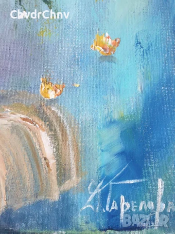 Деница Гарелова 30x30см/малка българска картина масло върху платно/натюрморт-цветя/без рамка, снимка 4 - Картини - 51160560