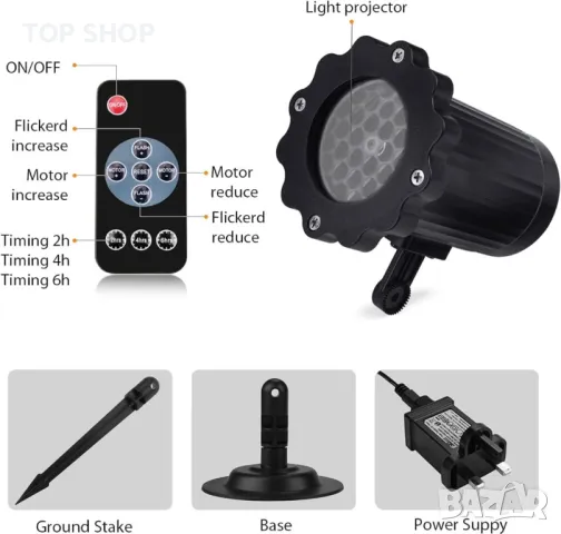 Водоустойчив коледен LED проектор снежинки, снимка 4 - Прожектори - 49520171