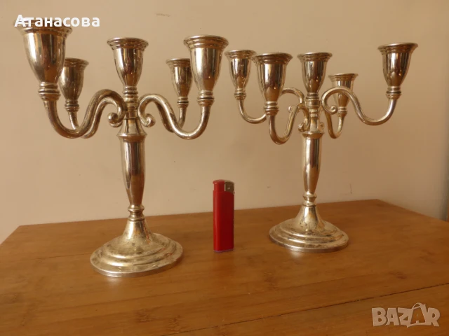 Два посребрени каминни свещника за по 5 свещи, снимка 2 - Декорация за дома - 50665065