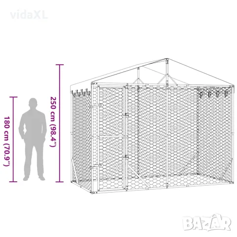 vidaXL Външна клетка за куче с покрив сребриста 3x1,5x2,5 м стомана, снимка 10 - За кучета - 56146223