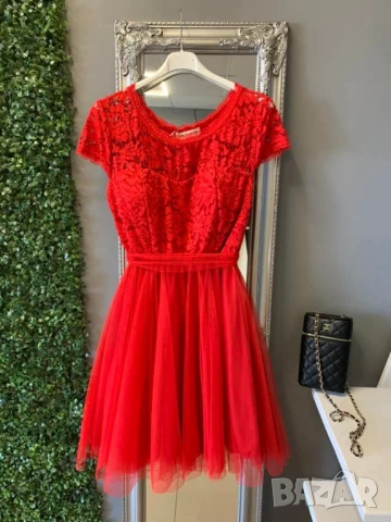 🌷Разкроена дамска рокля с дантела и тюл 