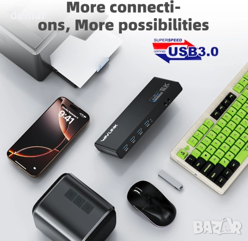 Универсална докинг станция Displaylink WAVLINK USB C с 2x HDMI и DP, снимка 4 - Кабели и адаптери - 52410438