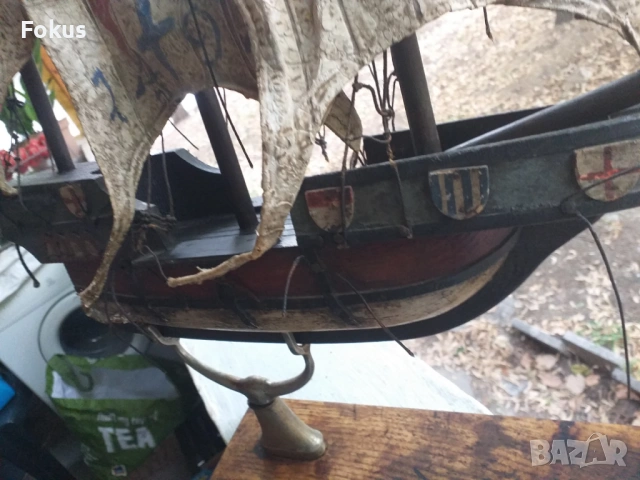 Стар голям дървен кораб Santa Maria с кожени платна, снимка 5 - Антикварни и старинни предмети - 53461833