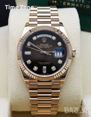 Rolex Day-Date 36mm Rose Gold Chocolate Dial Diamond Automatic Дамски Различни Варианти, снимка 3 - Дамски - 48183126