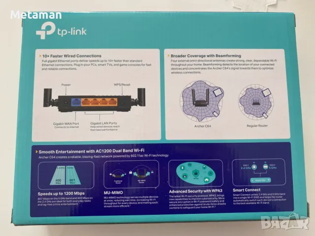 WiFi Dual-Band Router TP-Link C64 AC1200, снимка 5 - Рутери - 49056583