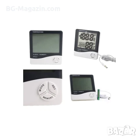 Точен електронен термометър с влагомер дигитален часовник сонда за вътрешна и външна температура, снимка 2 - Друга електроника - 51028502